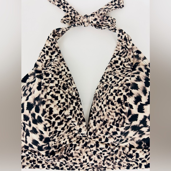 CALIA Animal Print Halter Plunge Neckline Open Back Medium Support Bikin… - Picture 2 of 8